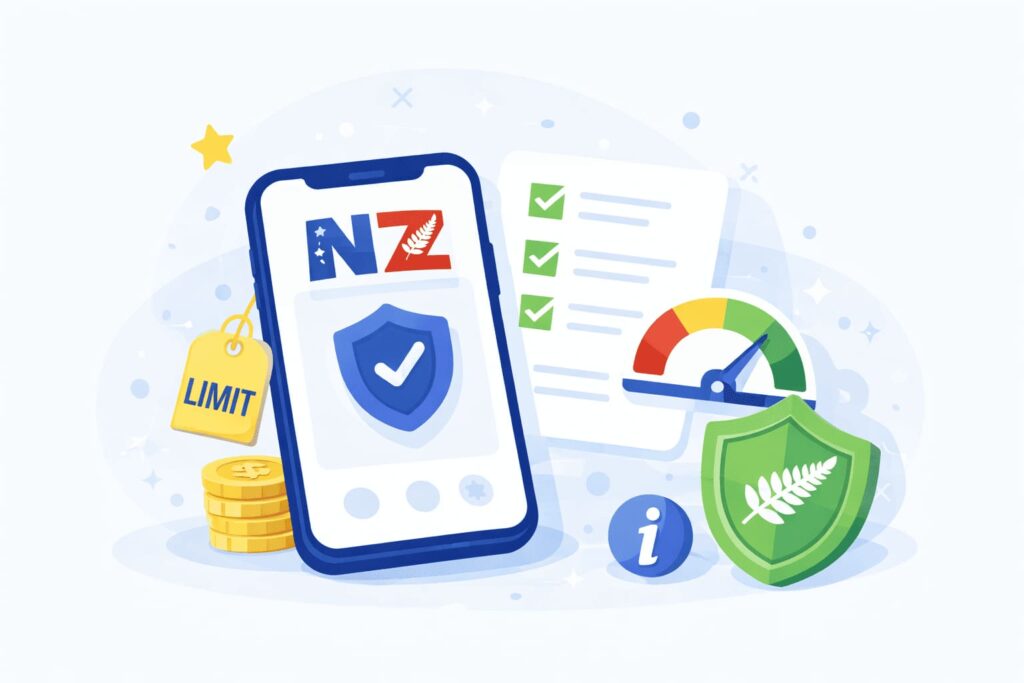 Responsible gambling in NZ with limit settings, checklist, and safety icons