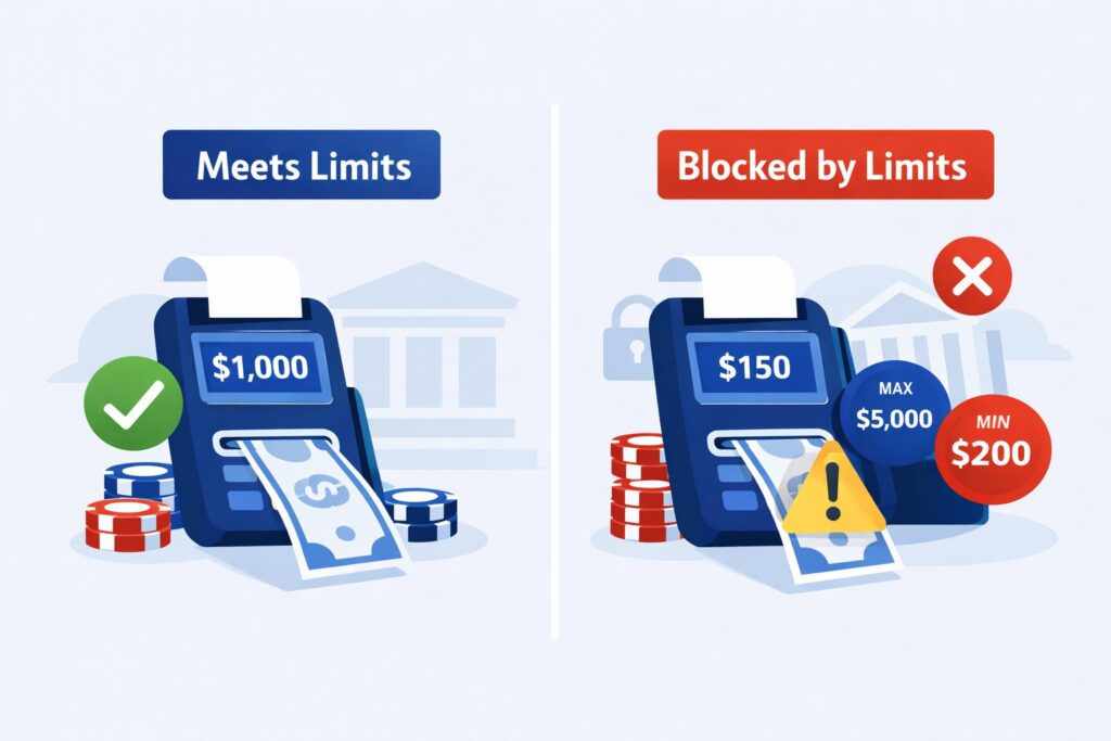 Casino withdrawal limits in NZ explained with payout threshold and blocked by limits comparison