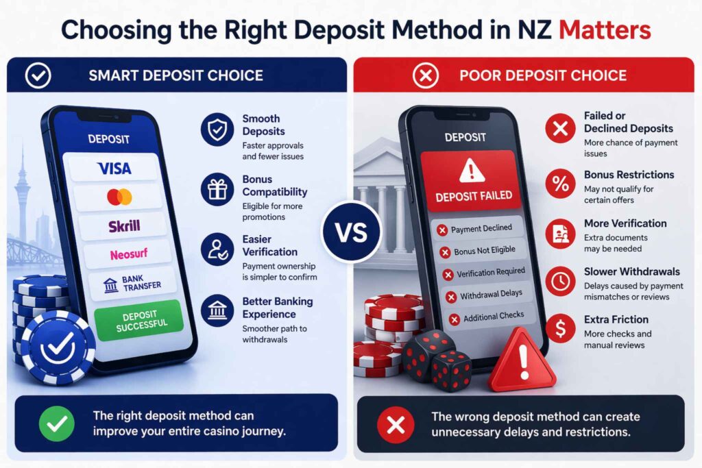 Choosing the right casino deposit method in NZ comparison for smarter payments verification and withdrawal experience